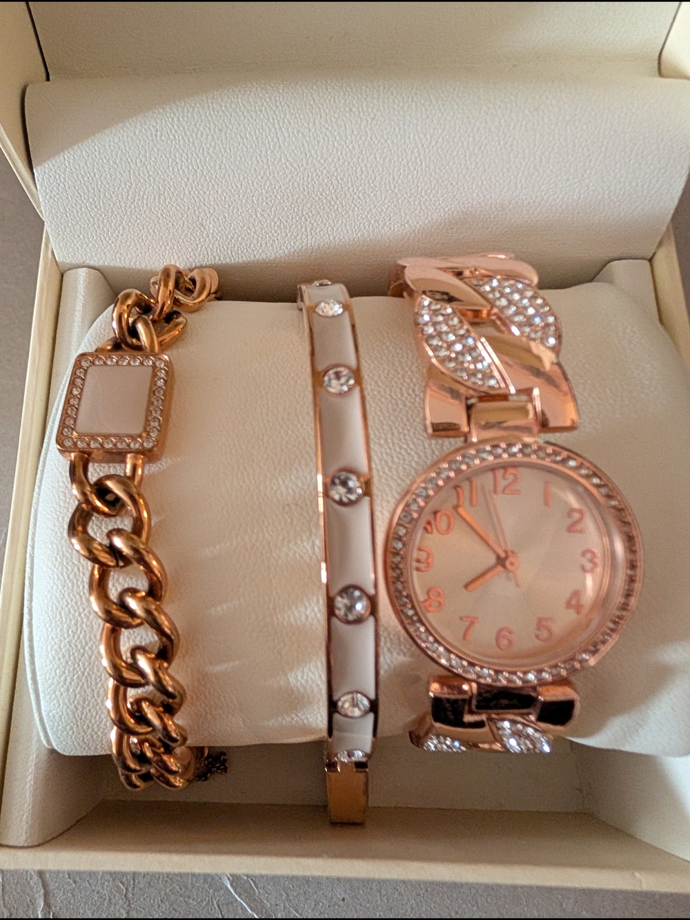 ANNE KLEIN Rose Gold Women's Bracelet and Watch Set - Elegant Crystal Accents